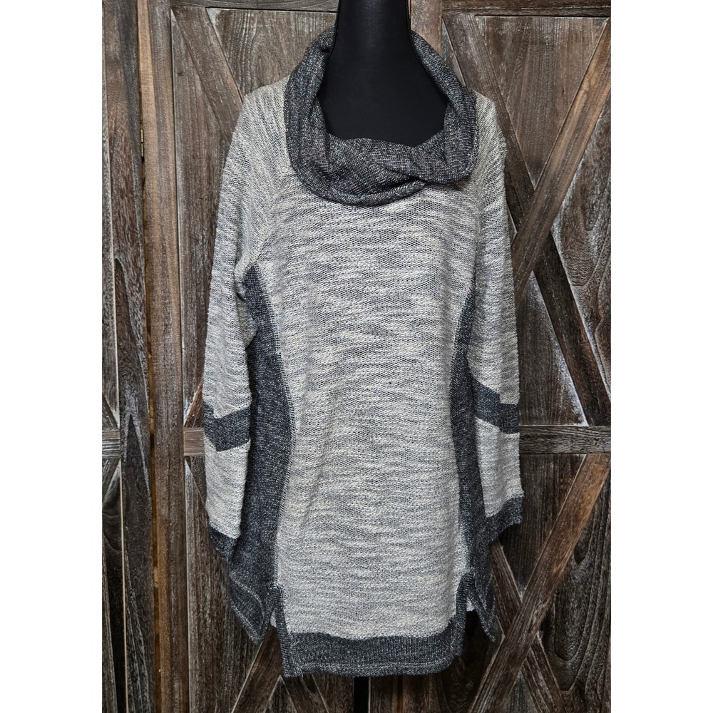 Maurices Gray Marled Cowl Neck Sweater Tunic with Pockets Shimmer Size 1 Plus